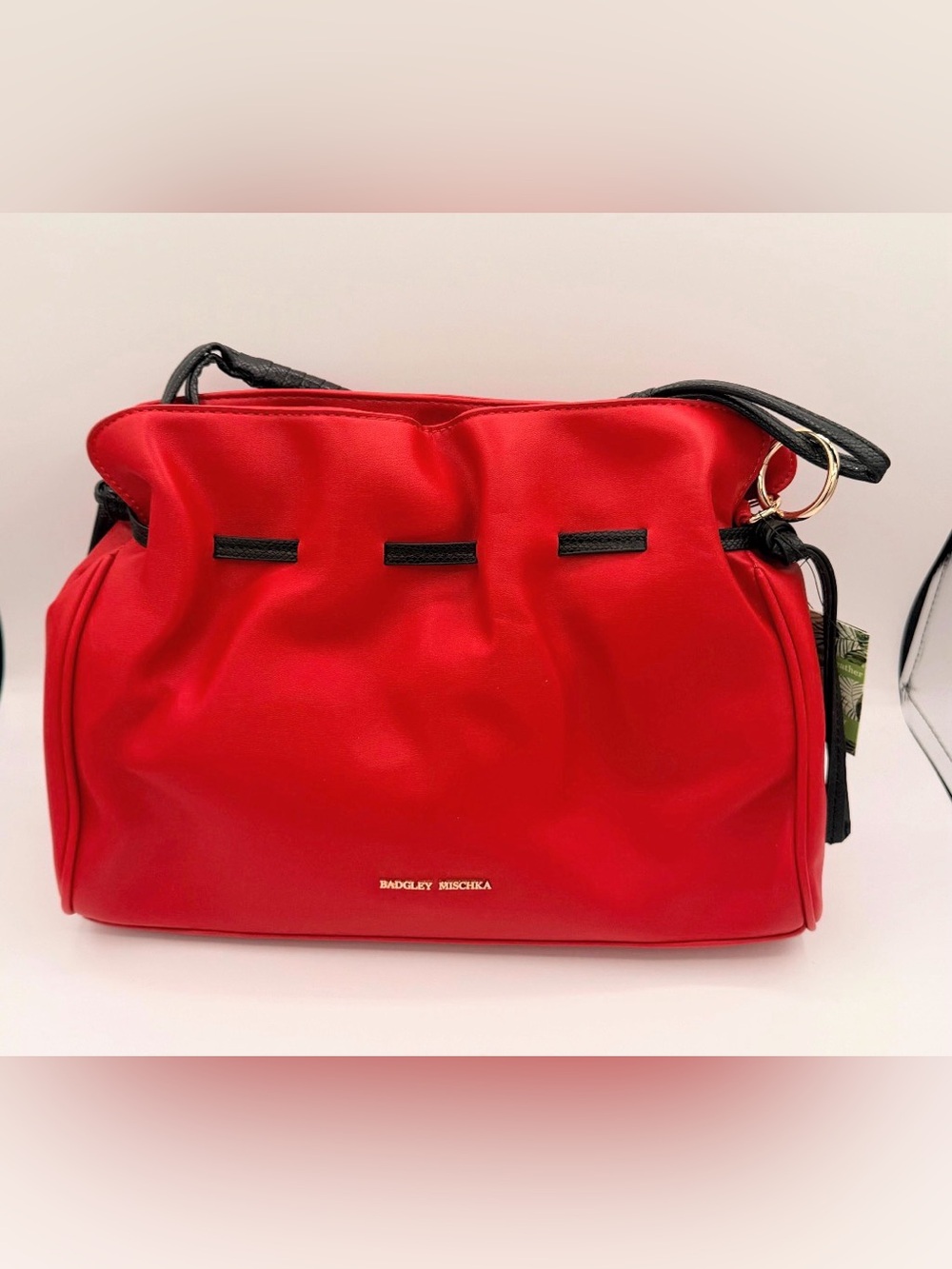 NWT Badgley Mischka Red Shoulder Bag with Black Trim